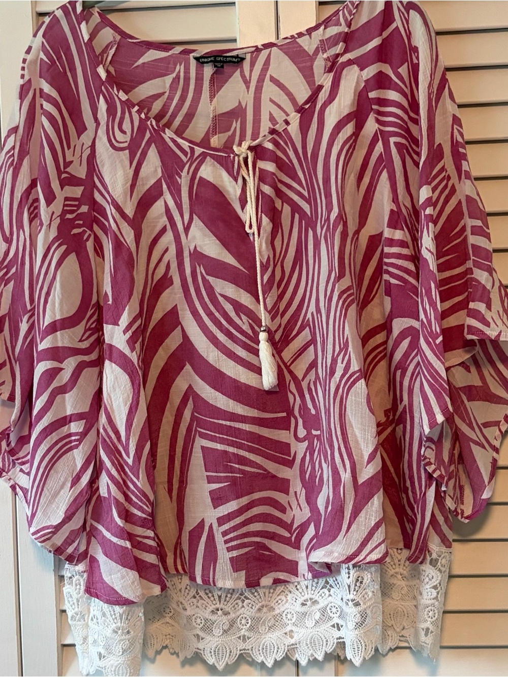 Unique Spectrum Pink and Cream Boho Tunic with Lace Hem